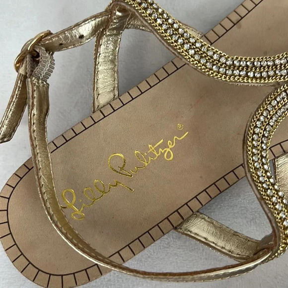 LILLY PULITZER | Delray Gold Sandal with Ankle Strap Flats size 6.5 NWOT - Picture 5 of 8